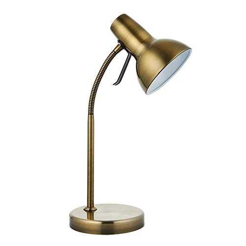 Amalfi Modern Antique Brass Finish GU10 LED Compatible Adjustable Bedside Desk Table Lamp with USB Charging Port - Perfect for Mobile Phones, Tablets & Other Devices
