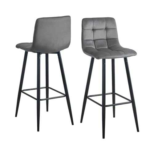 TUKAILAI Bar Stools Set of 2 with Velvet Covered Backrest and Metal Footrest and Base for Breakfast Bar High Kitchen and Home Grey