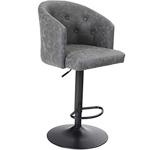 ALPHA HOME Swivel Bar Stool Adjustable Airlift Counter Height Bar Stool Kitchen Dining Cafe Hydraulic PU Leather Bar Chair with Padded Back and Chromed Metal Base, Grey,1PCS