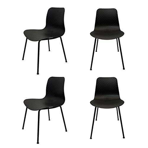 Dining Chair Achiemart Dining Chairs Set of 4 Metal Legs Contemporary Lounge Dining Home Office Plastic Seat Armless Chairs, Max Weight up to 150kg/330lbs (Black), 45.5 x 53.5 x 80cm (C-10)