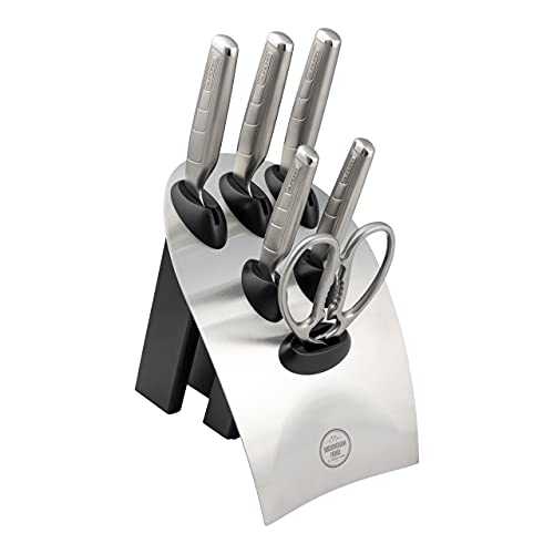 Rockingham Forge Quadra Range 7-Piece Kitchen Knife Block Set - 5 Stainless Steel Knives, 1 Pair of Scissors & 1 Knife Block RF-1640/7B