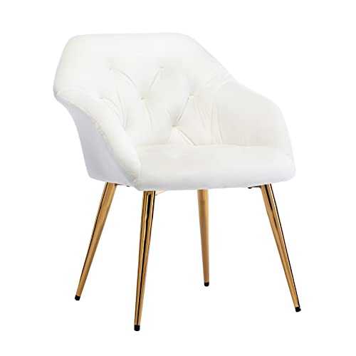 Velvet Tub Chair Upholstered Accent Chair for Living Room Balcony Tufted Decoration Occasional Longue Chair with Metal Legs (White)