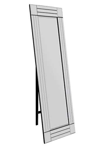 Milton All Glass Bevelled Square Corner Cheval Free Standing Mirror 5Ft X 1Ft3 (150 X 40cm)
