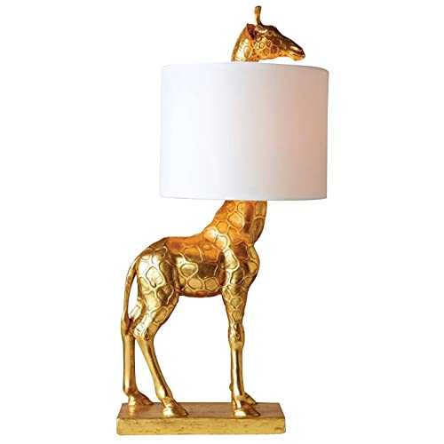 FAZRPIP Modern Table Lamps With A Giraffe Shape Bedroom Bedside Lamps Nightstand Lamp With White Drum Linen Shades And Gold Finish For Bedroom Living Room