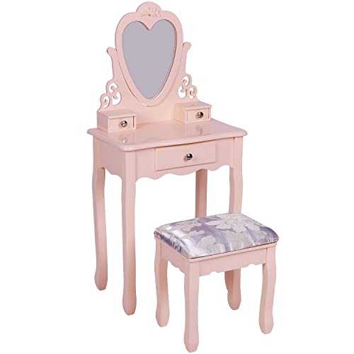 J jeffordoutlet Pink Girls Dressing Table,  Little Vanity Table for 3,4,5,6,7,8 Years Old Kid Girl, European Princess Style Dressing Table