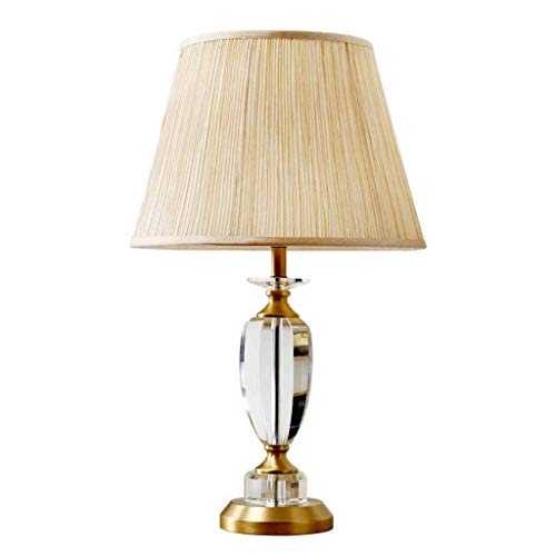 Modern Crystal Table Desk Lamp Eye-Caring Bedside Nightstand Lamp with Neutral Fabric Shade,Brass Finish,Great for Office Living Room Side Table Bedside,53cm/60cm (Color : Dimming switch, Size : S)