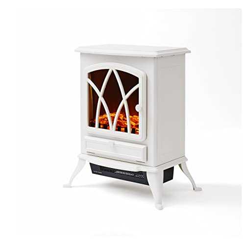 Warmlite WL46018W Stirling Portable Electric Fire Stove Heater with Realistic LED Flame Effect, Adjustable Thermostat, Overheat Protection, 2000W, White