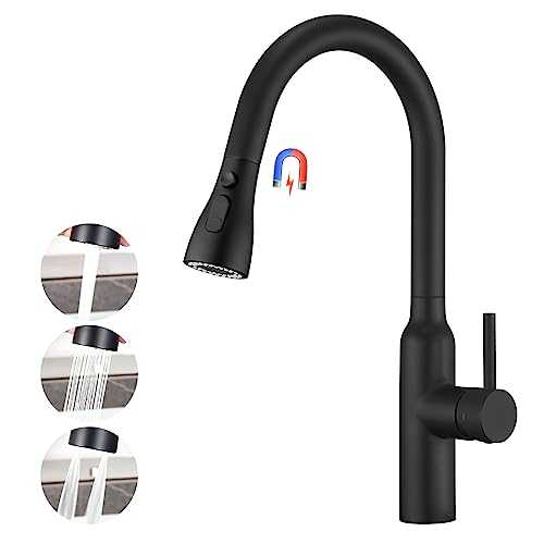 CREA High Arc Kitchen Sink Mixer Tap with Pull Out Spray, Single Lever Kitchen Tap, High Pressure Sink Tap with Magnetic 3 Functions 360° Swivel Extendable Spout Black, Stainless Steel UK Standard