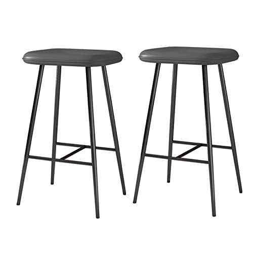 Industrial Metal 2PCS Barstool with 4 Black Metal Leg, PU Leather Island Chairs for Kitchen Counter High Bar Chair, Seat Height 65/75cm