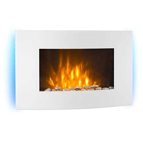 Klarstein Lausanne - Electric Wall-Mounted Fireplace, electric fire place, 1000 or 2000 W, electric fireplace, Flame Illusion, electric fire, Dimmer , Space-Saving Wall Installation, Horizontal, White