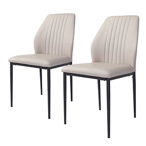 Dining Chairs Set of 2, Faux Leather Upholstered Side Chairs, Modern Style Kitchen Chairs with Stable Steel Legs (Beige)
