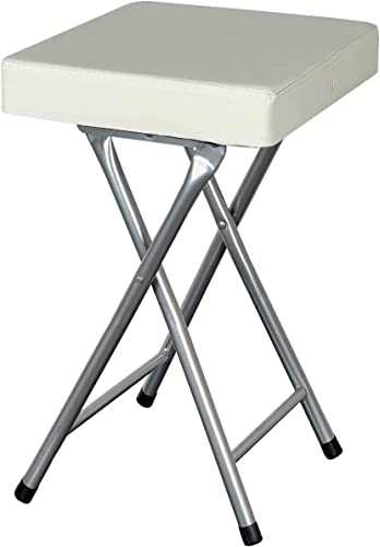 HOMION Folding Stool for Home Office Square shape Compact Small Padded Stool 49cm Breakfast (Cream)