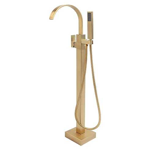 Factory Sales Brush Gold Freestanding Bathtub Faucet Floor Mount Tub Filler Single Handle Brass Tap with Hand Sprayer and Swivel Spout With Jets & Superior Hand Shower …