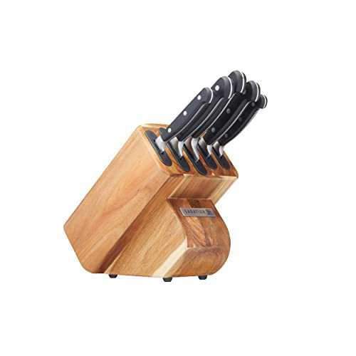 Creative Tops Sabatier Edgekeeper Self-Sharpening 5 Piece Knife Set with Acacia Wood Knife Block, Includes Chef, Carving, Utility & Paring Knives, 16cm x 23.5cm x 22cm, Grey, SABKNB05