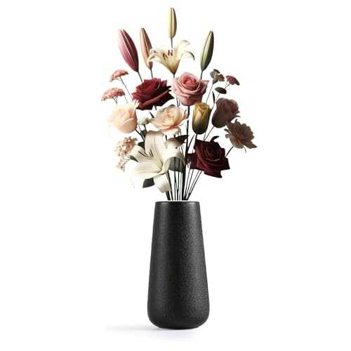 Matte Black Ceramic Vase, 8 inches (20cm), Modern Home Decor Centrepieces, Classic Flowers Vase for Pampas Grass - Quality Handmade from Ceramic - Quality and Minimalist Design
