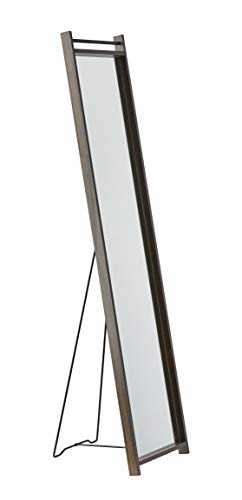 Adesso Abigail Full Length Modern Floor Mirror with Walnut Paper Veneer Wood Grain Finish & Chrome Plated Tube Accent