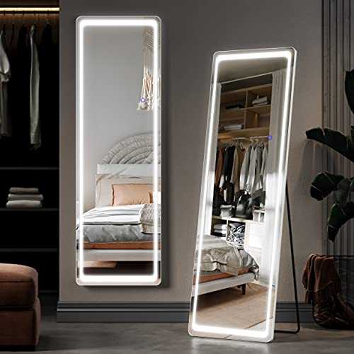 ELEGANT 63"x 20" LED Full-Length Mirror, Standing Floor Mirror, Wall Mounted Hanging Mirror with Lights, Full Size Body Mirror with Dimming & 3 Color Modes, Large Leaning Dressing Mirror