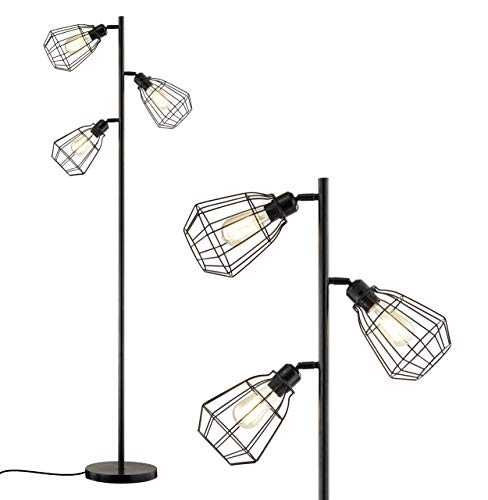 Modern Tree Floor Lamp Black 3-Light Rustic Tall Standing Up Pole Torchiere Floor Lamps Shade Vintage Industrial Style with Reading Light Bright for Living Rooms, Bedrooms, Office, Corner