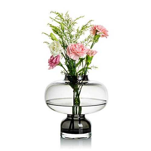 Glass Vase for Flowers, Gray Art Vase Modern Narrow-Necked Vase for Table Decoration, Wedding Ceterpiece for Rose, Hydrangea, Daffodil, Artificial Long-Stemmed Flowers