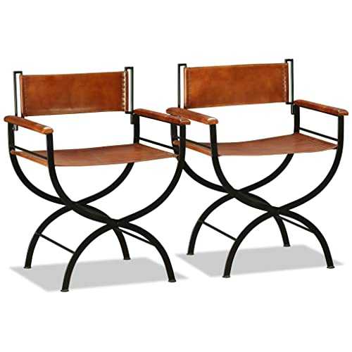 vidaXL 2X Folding Chairs Genuine Leather 59x48x77cm Black and Brown Dining