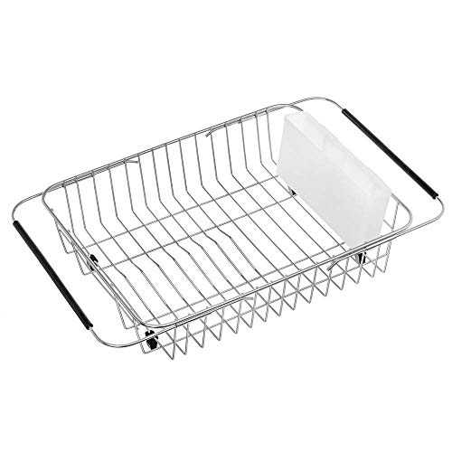 SANNO Dish Drainer Rack Dish Rack with Cutlery Holder Plate Drying Rack Dish Dryer Cup Holder Sink Drainer Basket for Kitchen,Rustproof Stainless Steel