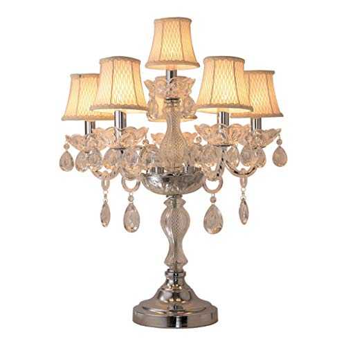 Light for Bedrooms Large Traditional Table Lamp Crystal Candle Holder Plating Hardware Table Lamp with 6 Pcs Beige Lampshade Suitable for Bedroom Living Room Hotel Living Room lamp