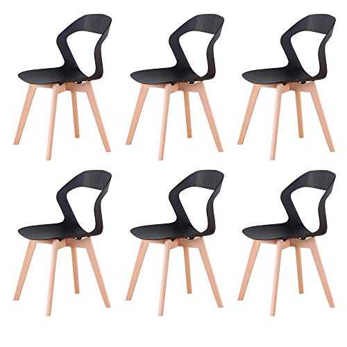 GroBKau Set of 6 Nordic Fashion Simple Modern Plastic Openwork Dining Chair for Living Room, Dining Room, Office, Meeting Room, Restaurant,etc (Black-6)