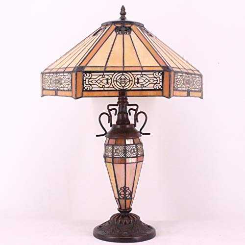 Tiffany Style Table Lamp W16H24 Inch Tall Yellow Stained Glass Hexagon Lampshade Antique Night Light Base S011 WERFACTORY LAMPS Lover Living Room Bedroom Office Study Reading Desk Nightstand Art Gifts