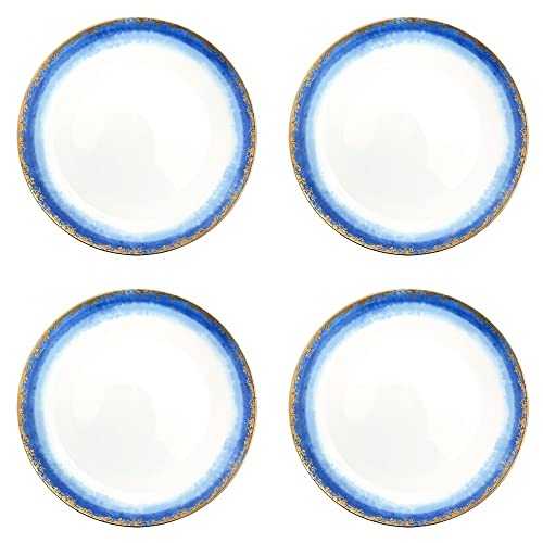 XGFEI 4PCS Set Bone China Plate, Nordic Porcelain Plate, Blue Beach Gold Rim Plate, Household Tableware Set, (blue) (Size : 10.5" plate x 4)