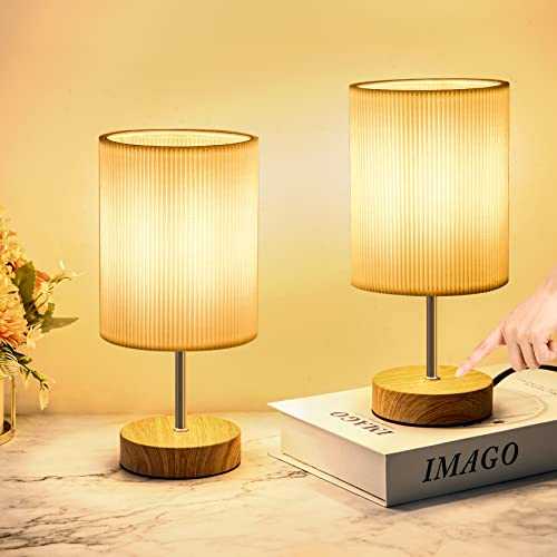Touch Control Table Lamps Set of 2,3-Way Dimmable Bedside Lamps Nightstand Lamps with White Fabric Shade for Bedroom Living Room,LED Bulbs Included