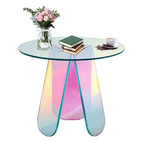 BotaBay Coffee Table 40x40x45cm Round Acrylic Side Table Modern Beam Rainbow Colors In Light From Suitable Color Living Room Kitchen Balcony Coffee Table