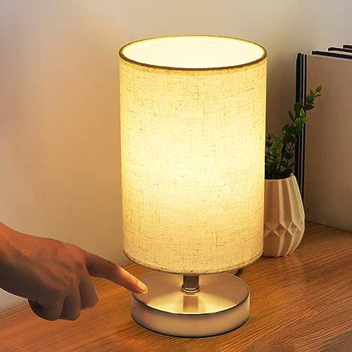 DAMORON Touch Bedside Lamp, LED Modern Nightstand Lamp, Fabric Shade, Table Lamps for Bedroom, Table Lamp for Bedroom and Living Room, LED Bulb Included