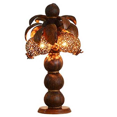 Multifunction desk lamp Hollow Carved Desk Lamp,Bedside Bedroom Table Lamp,Coconut Shell Lampshade,Power Switch Button,Coconut Shell Art Deco Lamps desk lamps for office ( Color : Button switch A )