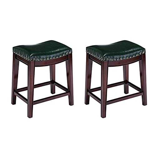 URINGO Saddle Style Bar Chair with Nail Head Decoration, Lether Wood Chair, Backless Bar Stools for Kitchen Dining Room, Set of 2