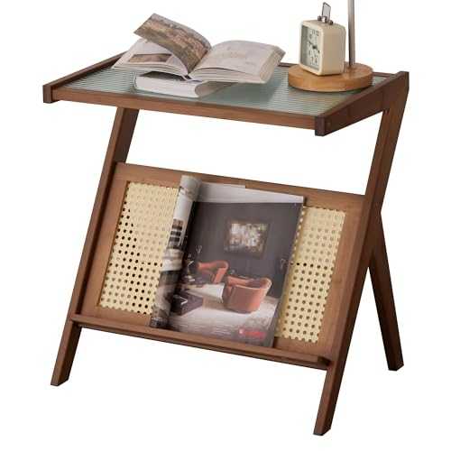 GHWIE End Table, Small Side Table for Couch, Sofa Table，Glass Small Coffee End Tables with Magazine&Book Shelff