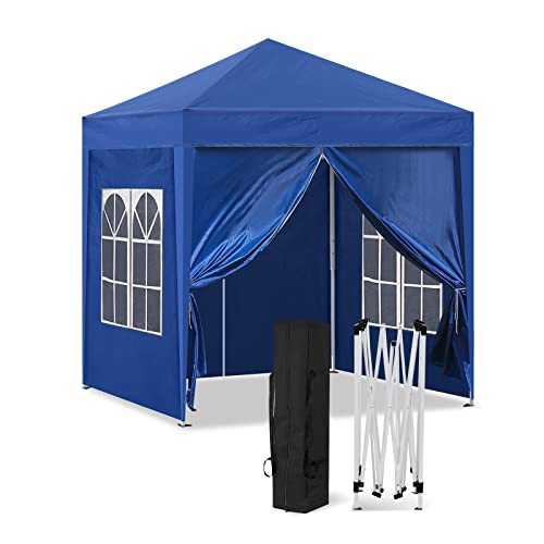 CLIPOP 2x2M Garden Gazebo Blue Pop Up Tent with Side Panels and Powder Coated Steel Frame, Waterproof Marquee Tent for Wedding Outdoor Camping Beach