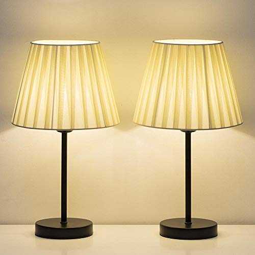 Shinoske Set of 2 Bedside Table Lamp - Small Modern Nightstand Lamps with Beige Fabric Shade, Elegant Nightstand Lamps Bedside Desk Lamp for Living Room, Office, Dorm, Kids Room, Girls Room