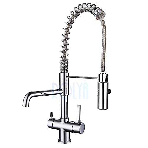 Kitchen Faucet ROLYA Professional Spring tri Flow Kitchen Faucet with pullout Sprayer 3 Way Water tap