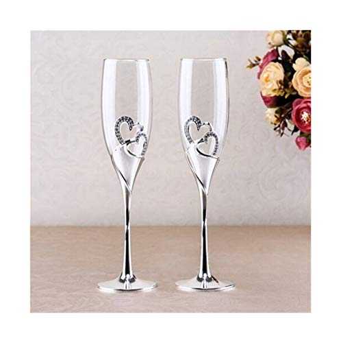 KJGHJ Heart Shape Wine Glass Wedding Champagne Glasses Lover Rhinestone Wedding Glass Crystal Goblet Banquet Wedding Decor, Champagne Flutes (Color : 2pcs with gift box)