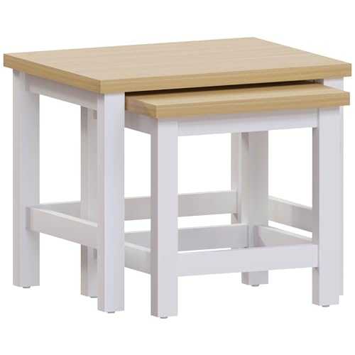 Vida Designs Arlington Nest of 2 Tables Side End Modern Table Set MDF Square Furniture (White)