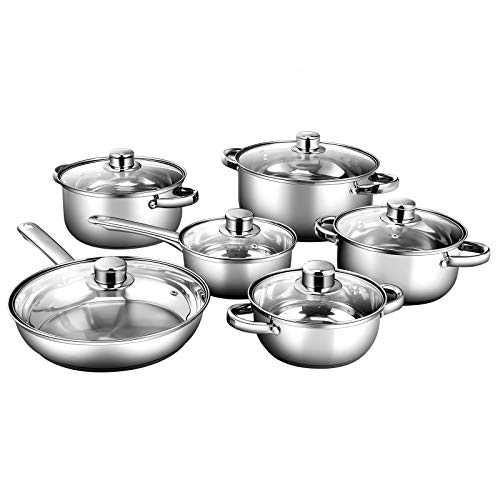 Multigot 6 Pieces Cookware Set, Stainless Steel Fry Pan Set with Saucepan, Fry Pan and 4 Casseroles, Cooking Pots and Pans for Induction Cooker Gas Stove