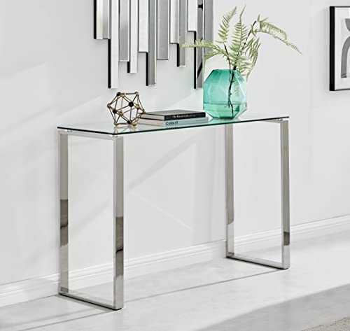 Miami Large Modern Clear Glass and Stylish Chrome Silver Metal Console Table