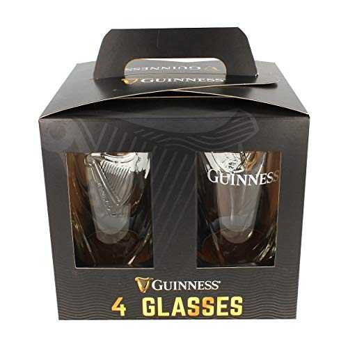 Official Guinness Glasses 4 Pack with Embossed Harp Logo Design