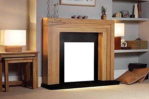 Electric Oak Wood Surround Mantel Black Hearth Flat Wall Modern Fire Fireplace Suite 48"