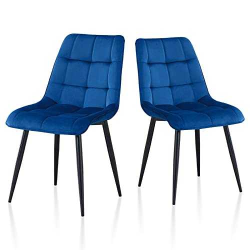 TUKAILAI 2PCS Blue Velvet Dining Chairs Soft Seat and Blue Velvet Living Room Chairs with Sturdy Metal Legs Kitchen Chairs for Dining Room Set of 2 Living Room Reception Chairs