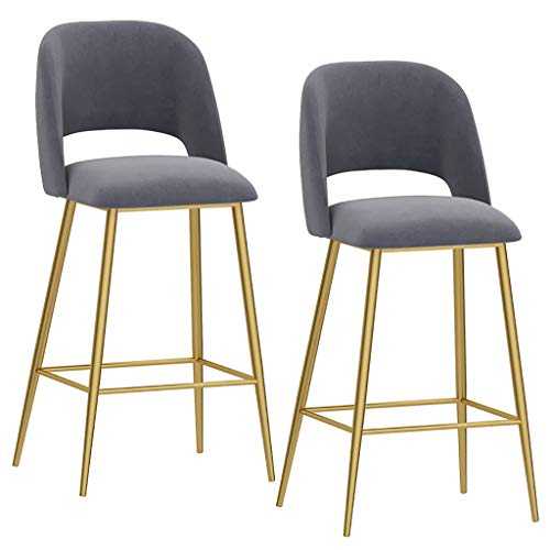 Bar Stools Set of 2 Soft Velvet Kitchen Stools with Gold Metal Legs High Stools with Backrests Footrests Bar Chair Breakfast Stool 2 Stools (Blue/Green/Grey/Pink)