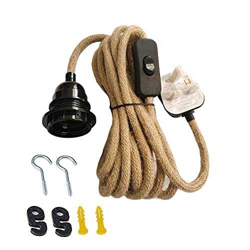 Lamp Holder Suspended Pendant Light Fitting Kit, Classic Brown Extension Hanging Lantern Fabric Cord Cable, On/Off Switch/UK Plug,E26/E27 Lamp Socket (4.5m)