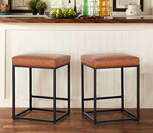 MAISON ARTS Counter Height 24" Bar Stools Set of 2 for Kitchen Counter Backless Industrial Stool Modern Upholstered Barstool Countertop Saddle Chair Island Stool,330 LBS Bear Capacity,(24 Inch,Brown)