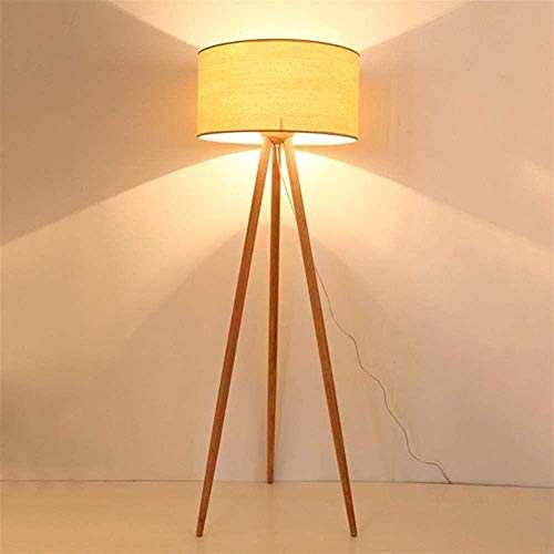YLJYJ Durable Floor Lamp Floor Lamp Linen Lampshade Foot Switch Log Floor Lamp Modern Minimalist Creative Tripod Solid Wood Vertical LED Floor Lamp In Livin