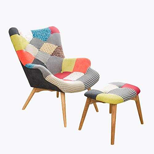 OOCCO Modern Retro Contour Chair with Foot Stool for Living Room Bedroom Furniture Armchair Tufted Accent Chair (Color : A)